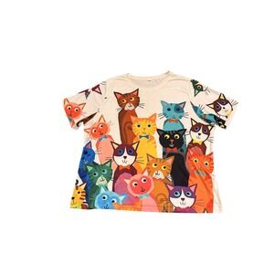 Womens Colorful All Over Cat Print T-Shirt Short Sleeve Crewneck 5XL Graphic Tee